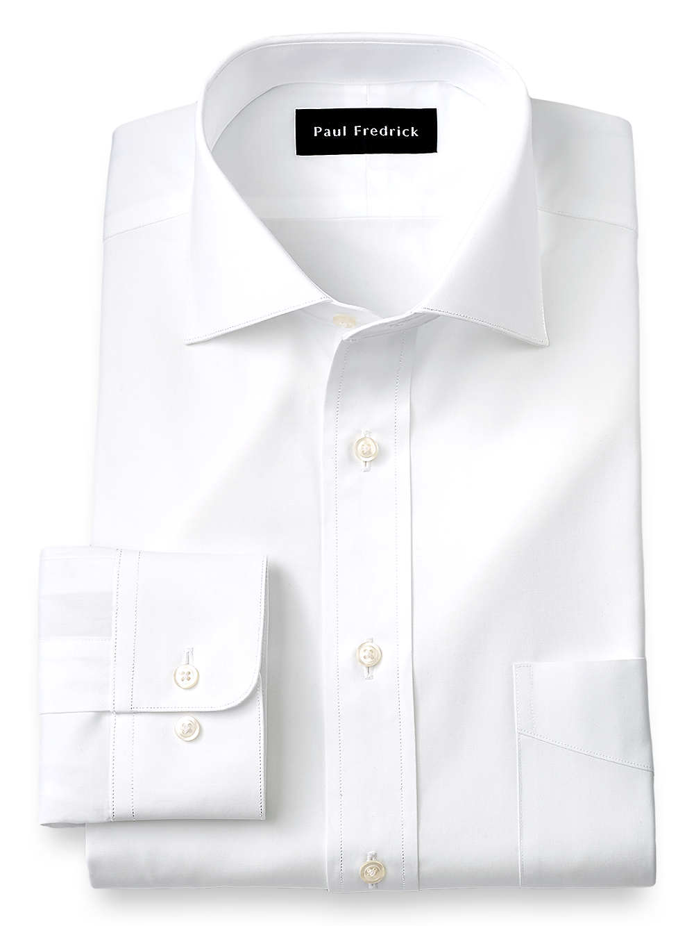 Product Image of Pure Cotton Broadcloth Solid Color Spread Collar Dress Shirt-White