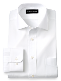 Pure Cotton Broadcloth Solid Color Spread Collar Dress Shirt - White