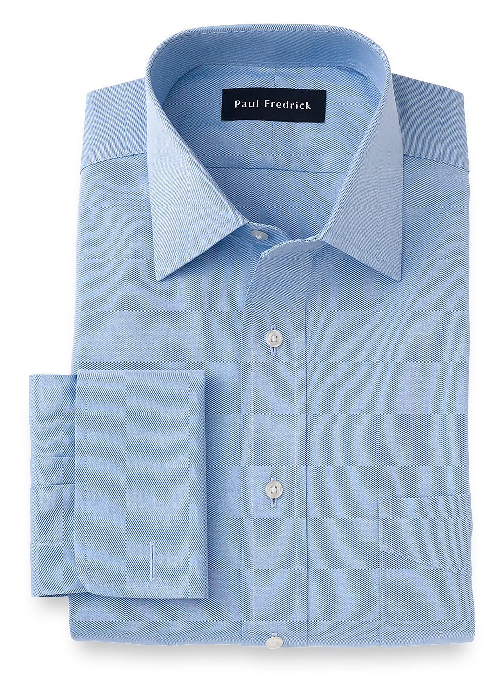 Product Image of Slim Fit Superfine Egyptian Cotton Solid Spread Collar French Cuff Dress Shirt-Blue