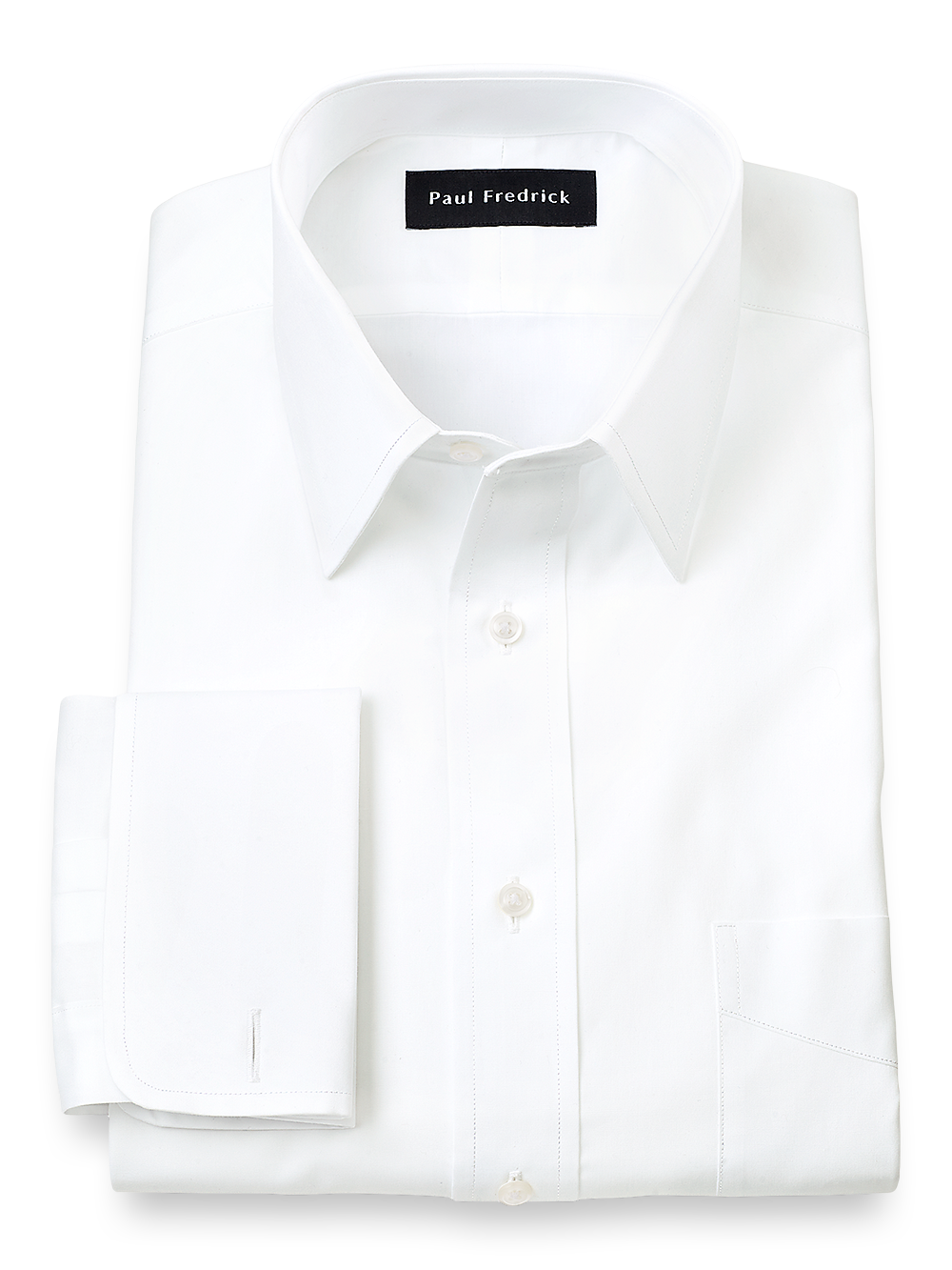 Product Image of Slim Fit Pure Cotton Broadcloth Straight Collar French Cuff Dress Shirt-White