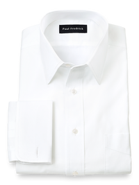 Slim Fit Pure Cotton Broadcloth Straight Collar French Cuff Dress Shirt - White