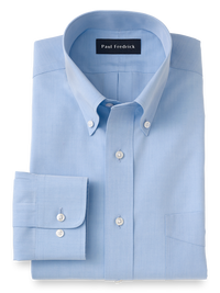 Supima Non-Iron Cotton Solid Color Button Down Collar Dress Shirt - Blue