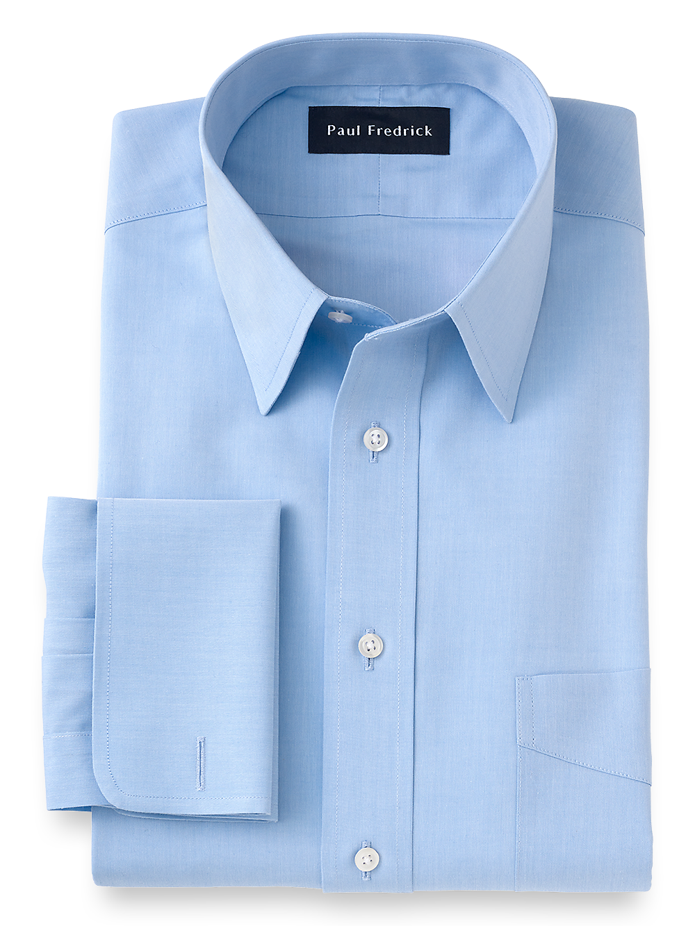 Product Image of Supima Non-iron Cotton Solid Straight Collar French Cuff Dress Shirt-Blue