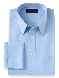 Supima Non-Iron Cotton Solid Straight Collar French Cuff Dress Shirt - Blue