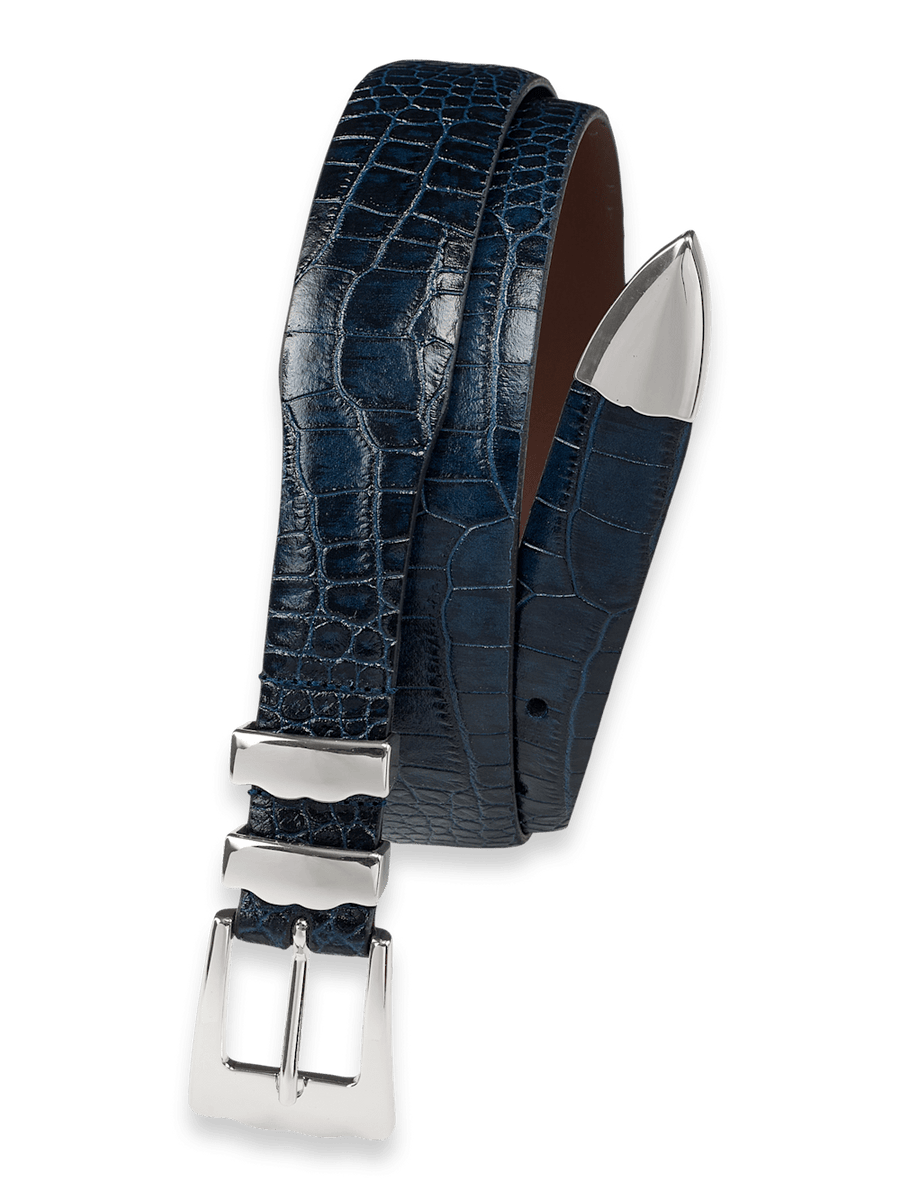 Crocodile Embossed with Metal Keeper & Tip Belt - Navy