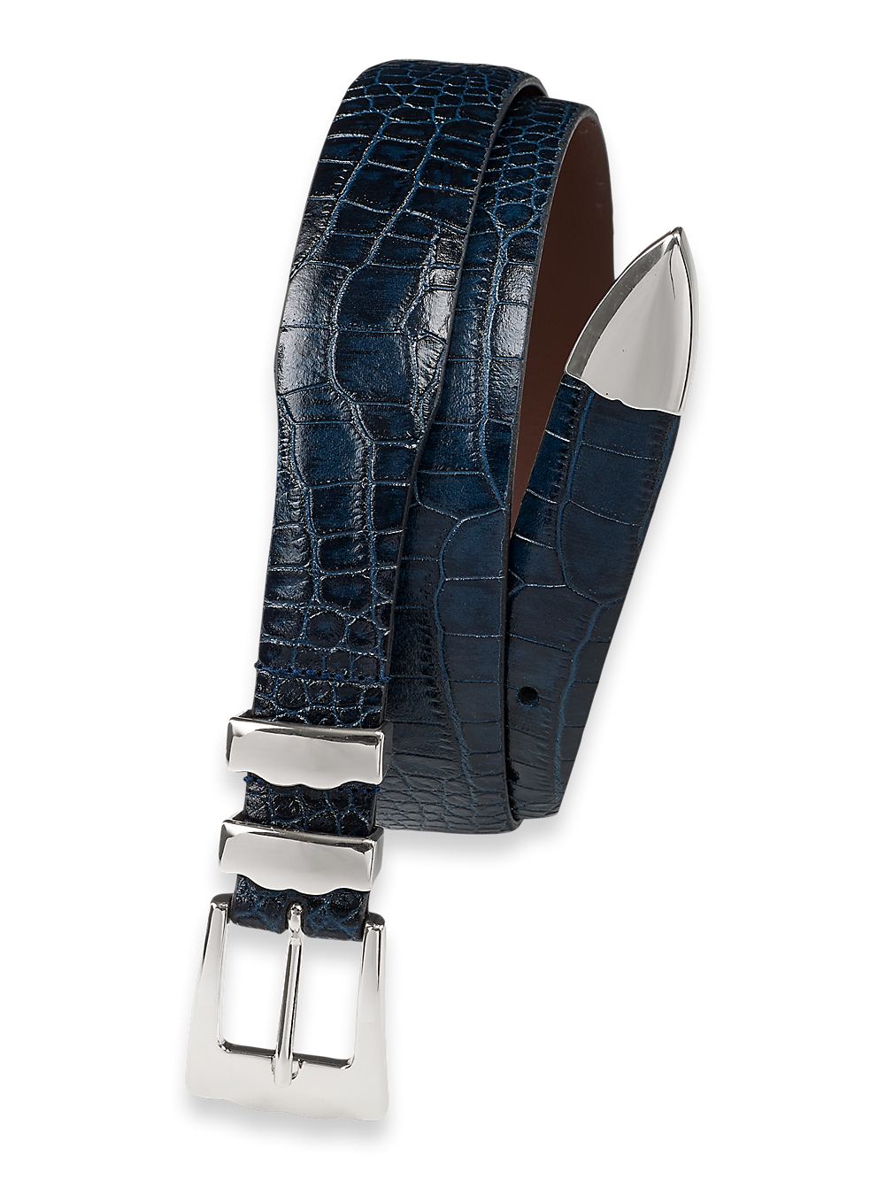 Product Image of Crocodile Embossed With Metal Keeper & Tip Belt-Navy