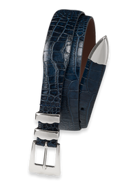 Crocodile Embossed with Metal Keeper & Tip Belt - Navy