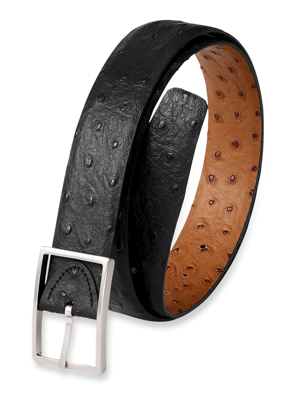 Product Image of Ostrich Embossed Reversible Belt-Black/Tan