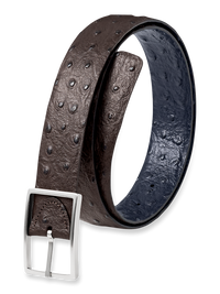 Ostrich Embossed Reversible Belt - Navy/brown