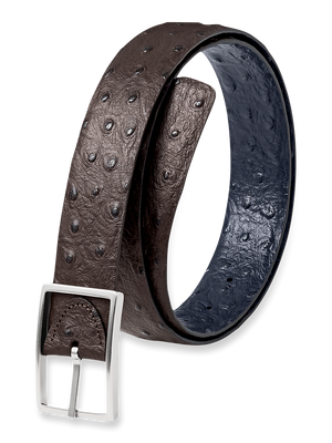 Ostrich Embossed Reversible Belt - Navy/brown