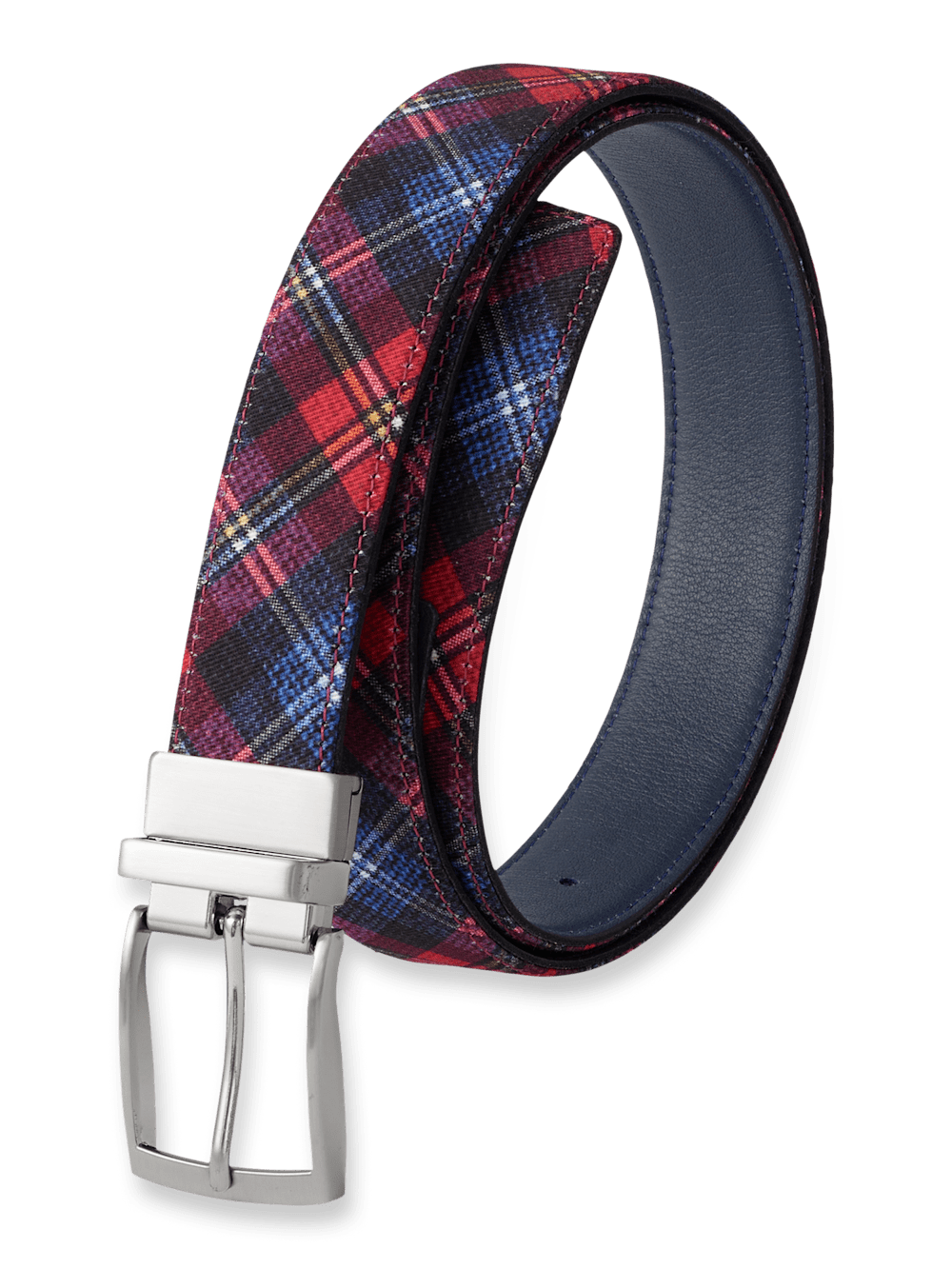 Product Image of Plaid Reversible Belt-Red/Navy