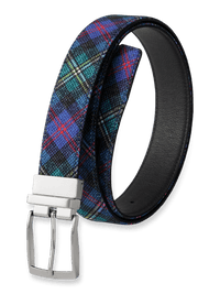 Plaid Reversible Belt - Blue/black