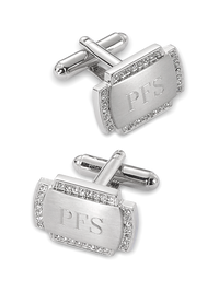 Crystal Border Engravable Cufflinks - Silver