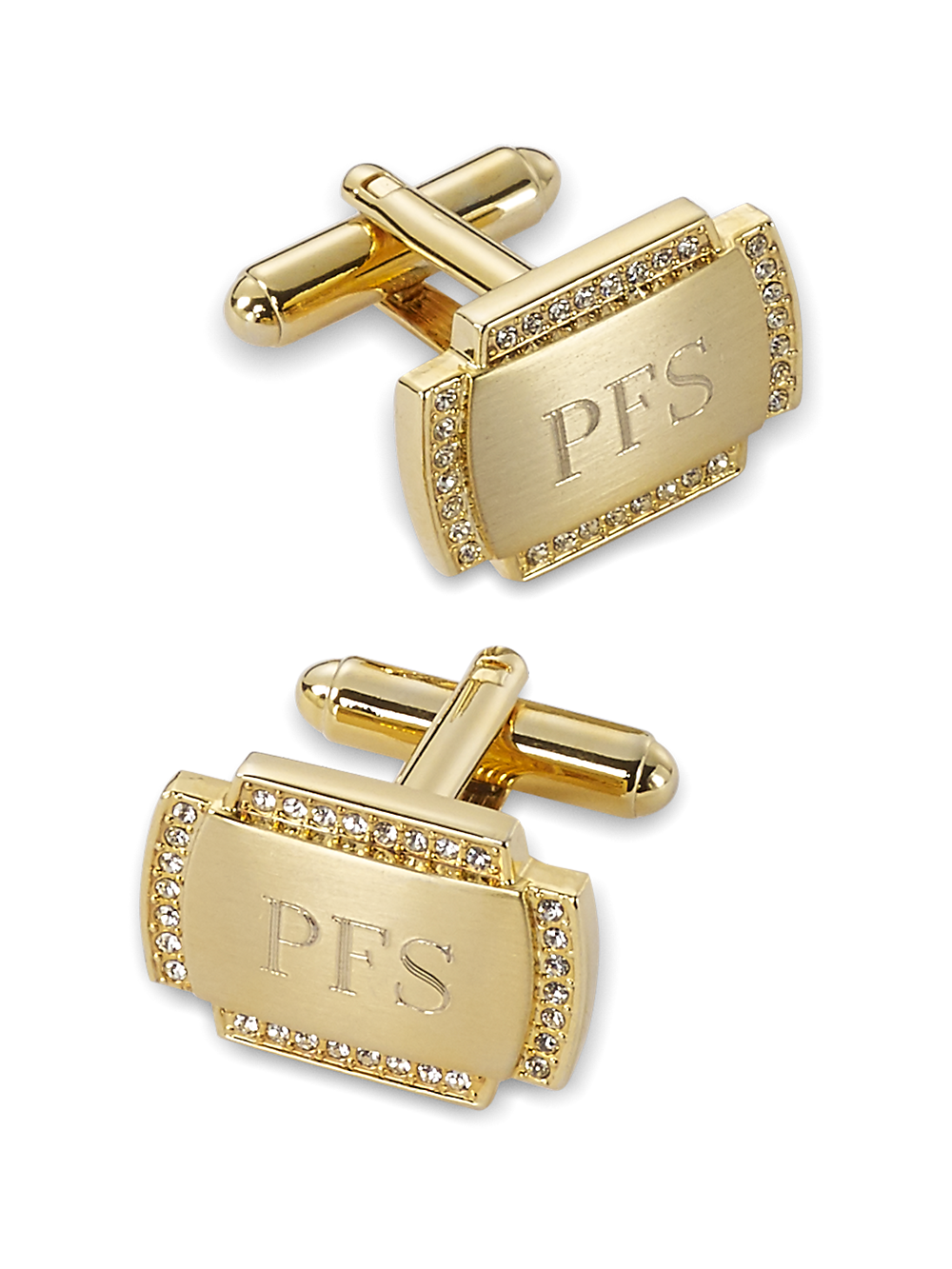 Product Image of Crystal Border Engravable Cufflinks-Gold