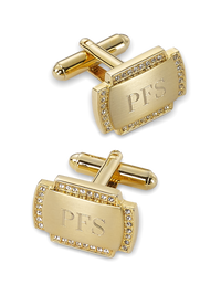 Crystal Border Engravable Cufflinks - Gold