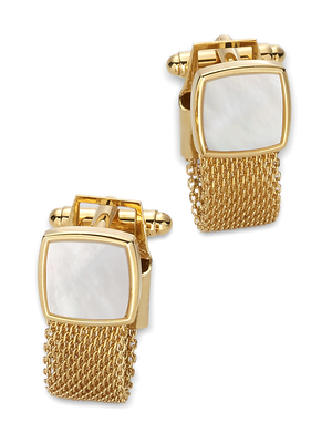 Mother of Pearl Mesh Wrap Cufflinks - Gold