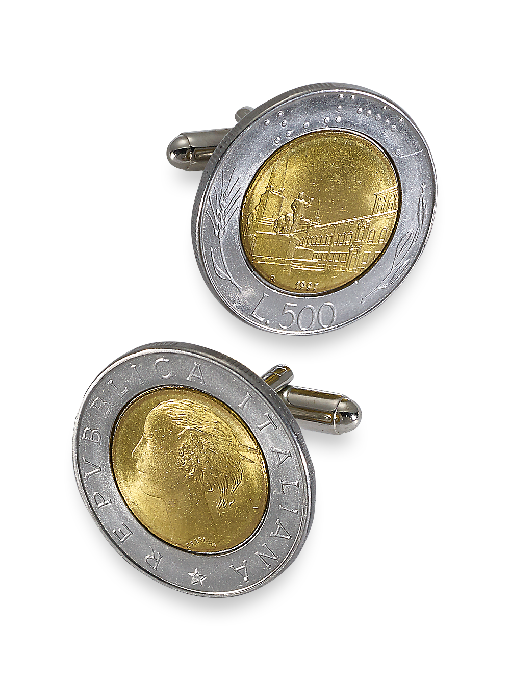 Product Image of Genuine Italian 500 Lire Coin Cufflinks-Silver/Gold