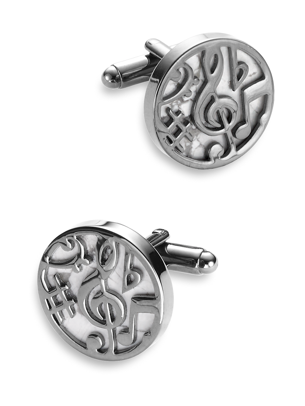 Product Image of Metal Round Musical Cufflinks-White