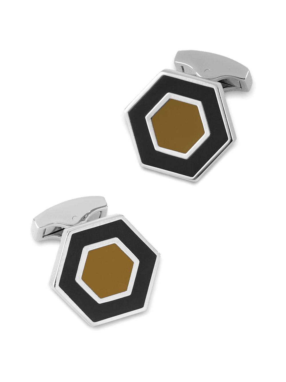 Product Image of Enamel Hexagon Cufflinks-Black/Tan