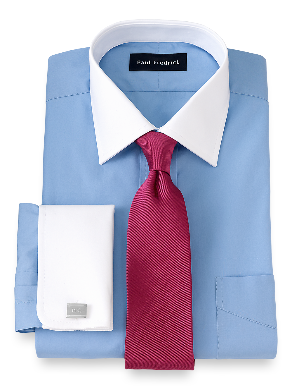 Alternate Image of Pure Cotton Broadcloth Solid Color White Spread Collar French Cuff Dress Shirt-1