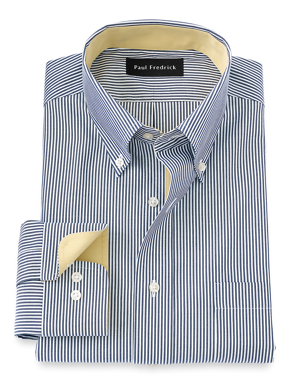 Product Image of Non-iron Cotton Stripe Dress Shirt With Contrast Trim-Blue