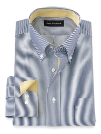 Non-Iron Cotton Stripe Dress Shirt With Contrast Trim - Blue