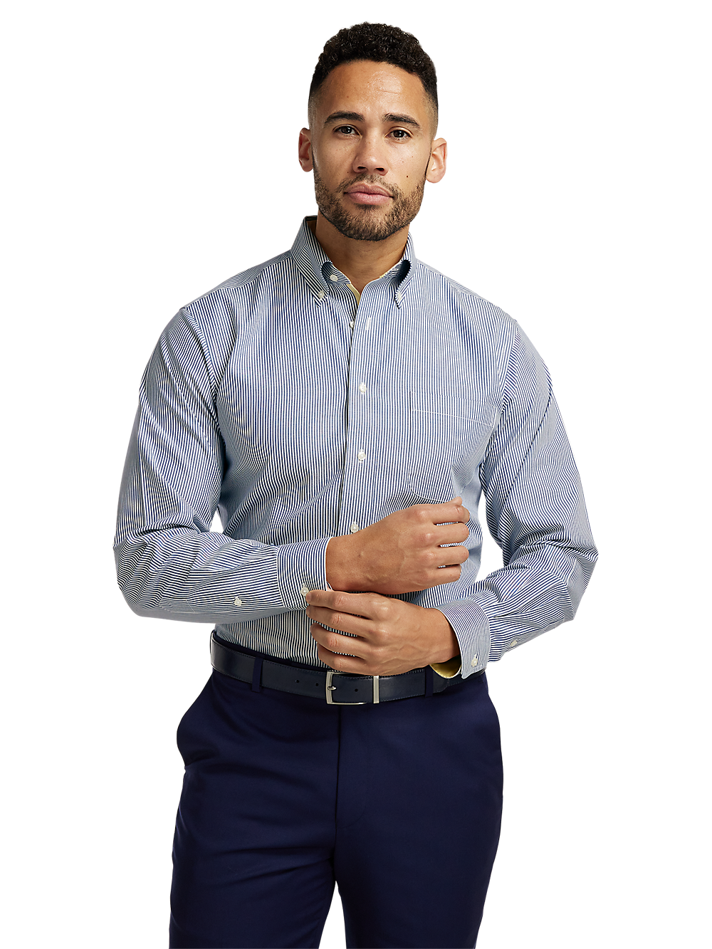 Alternate Image of Non-iron Cotton Stripe Dress Shirt With Contrast Trim-1