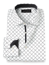 Non-Iron Cotton Diamond Print Dress Shirt With Contrast Trim - White/black