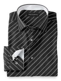 Non-Iron Cotton Diagonal Stripe Dress Shirt With Contrast Trim - Black/white