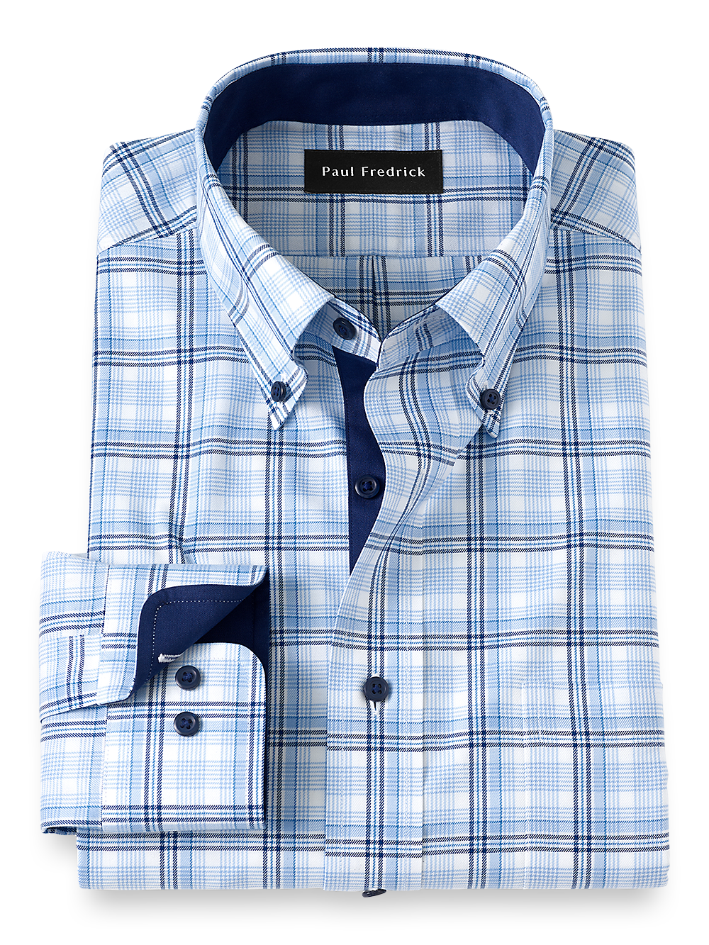 Product Image of Non-iron Cotton Check Dress Shirt With Contrast Trim-Blue