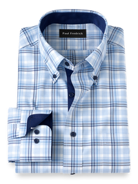 Non-Iron Cotton Check Dress Shirt With Contrast Trim - Blue