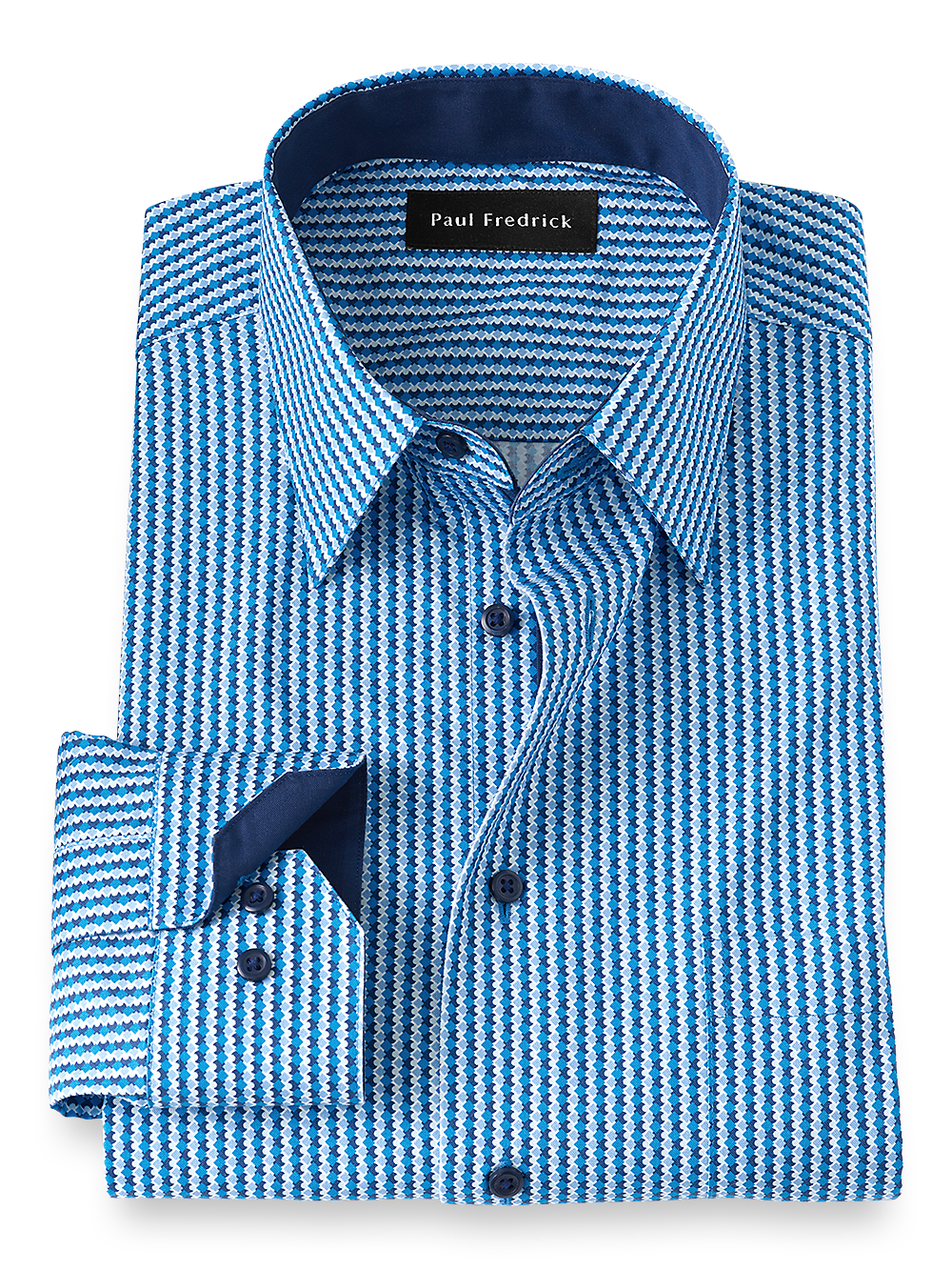 Product Image of Non-iron Cotton Alternating Stripe Dress Shirt With Contrast Trim-Blue