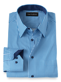 Non-Iron Cotton Alternating Stripe Dress Shirt With Contrast Trim - Blue