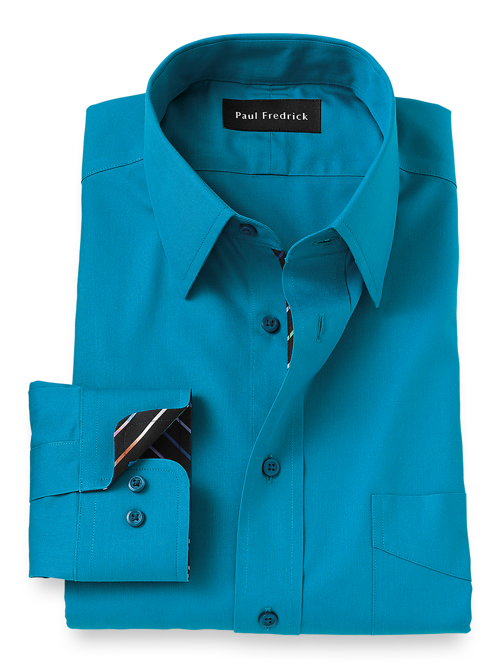 Product Image of Non-iron Cotton Solid Dress Shirt With Contrast Trim-Teal