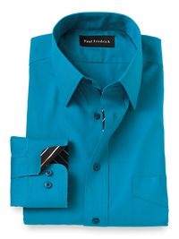 Non-Iron Cotton Solid Dress Shirt With Contrast Trim - Teal