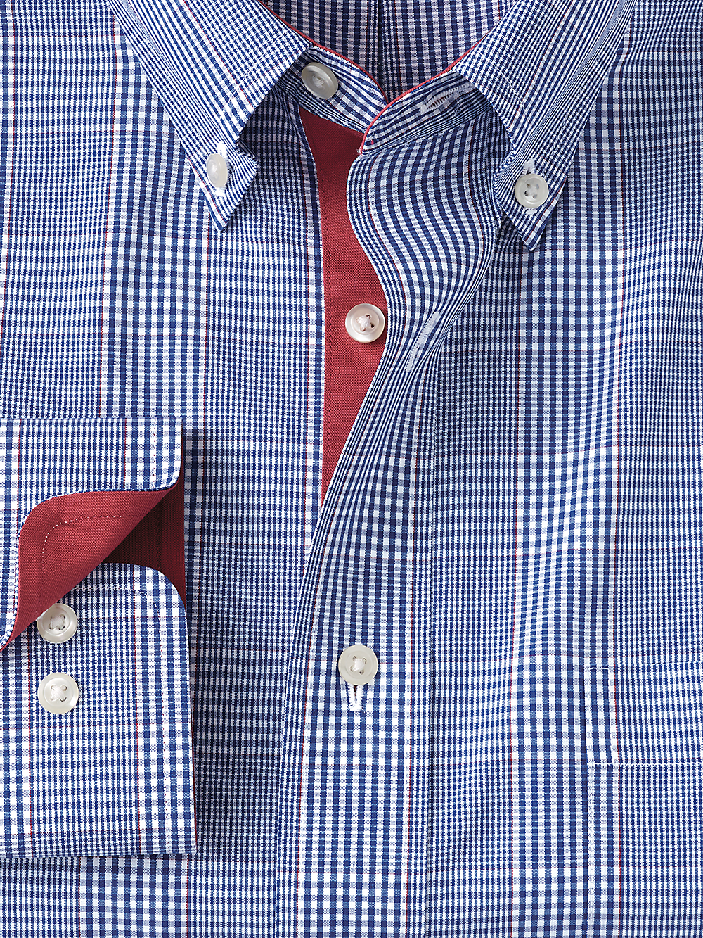 Alternate Image of Non-iron Cotton Glen Plaid Dress Shirt With Contrast Trim-1