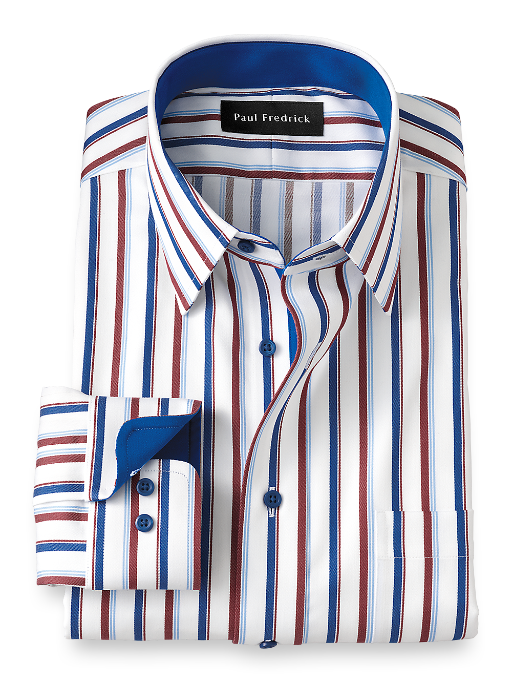 Product Image of Non-iron Cotton Stripe Dress Shirt With Contrast Trim-Blue/Brick