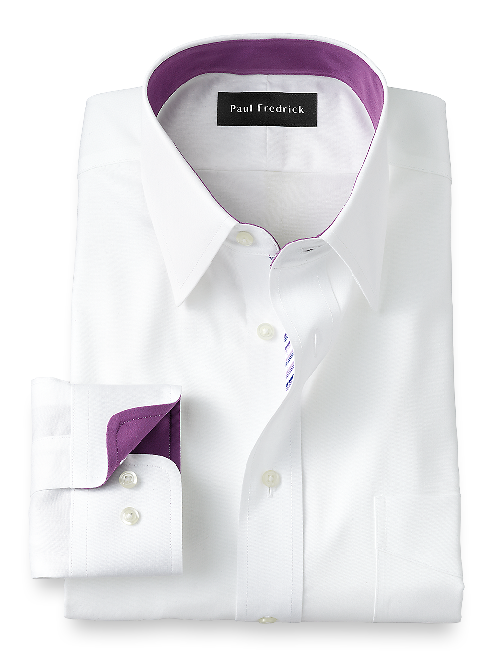 Product Image of Non-iron Cotton Solid Dress Shirt With Contrast Trim-White