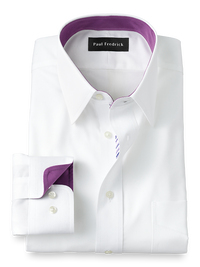 Non-Iron Cotton Solid Dress Shirt With Contrast Trim - White