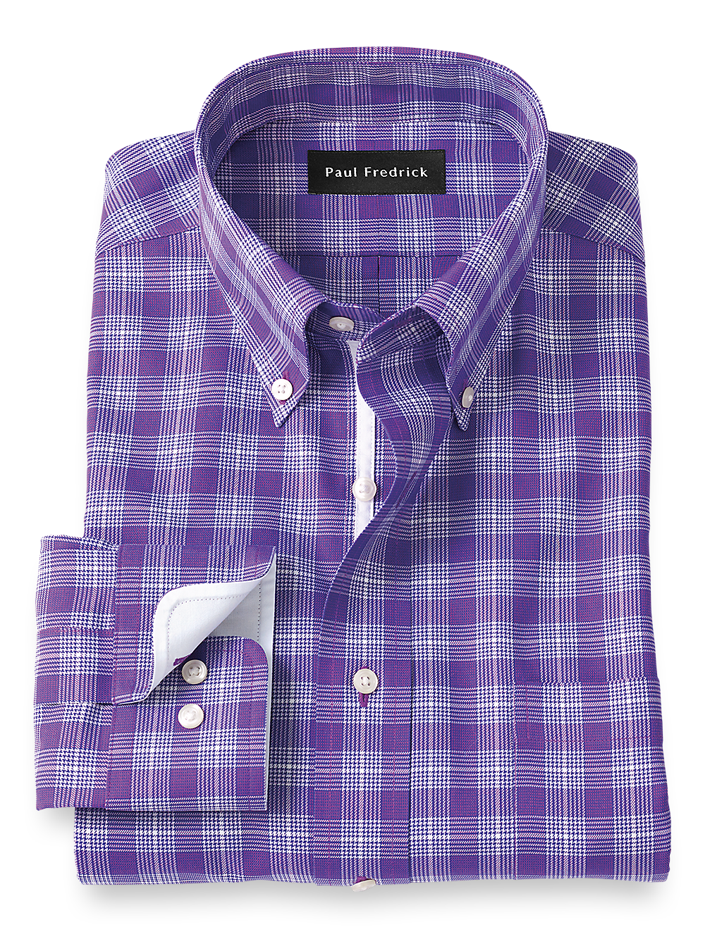 Product Image of Non-iron Cotton Glen Plaid Dress Shirt With Contrast Trim-Purple