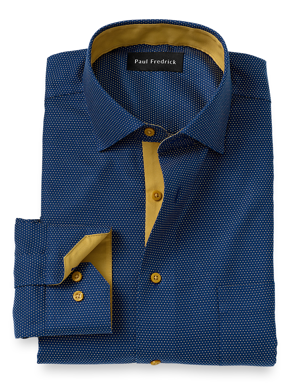 Product Image of Non-iron Cotton Dot Dress Shirt With Contrast Trim-Navy/Gold