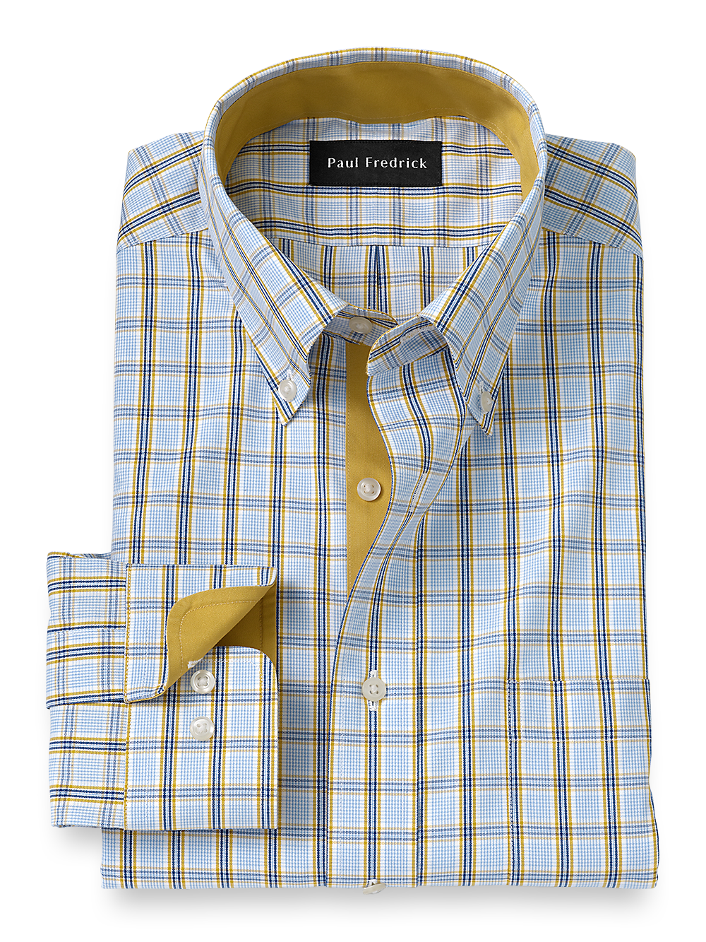 Product Image of Non-iron Cotton Windowpane Dress Shirt With Contrast Trim-Blue/Yellow