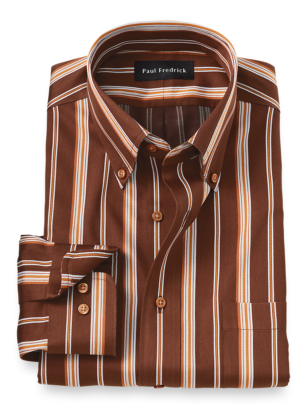 Product Image of Non-iron Cotton Stripe Dress Shirt-Brown/Rust