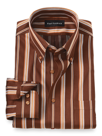 Non-Iron Cotton Stripe Dress Shirt - Brown/rust