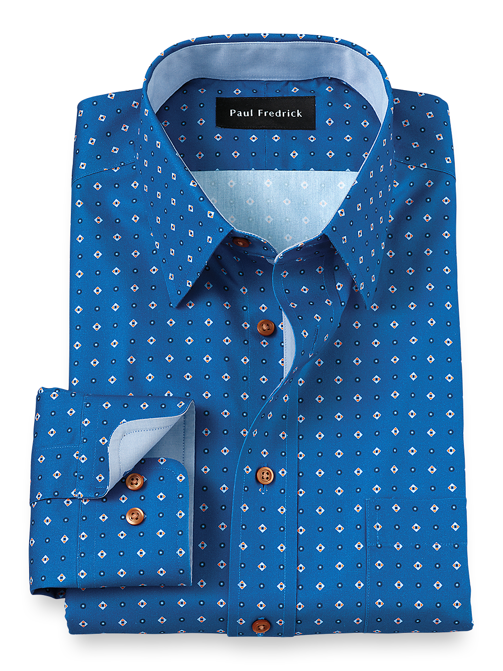 Product Image of Non-iron Cotton Diamond Print Dress Shirt With Contrast Trim-Cobalt