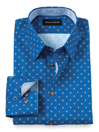 Non-Iron Cotton Diamond Print Dress Shirt With Contrast Trim - Cobalt