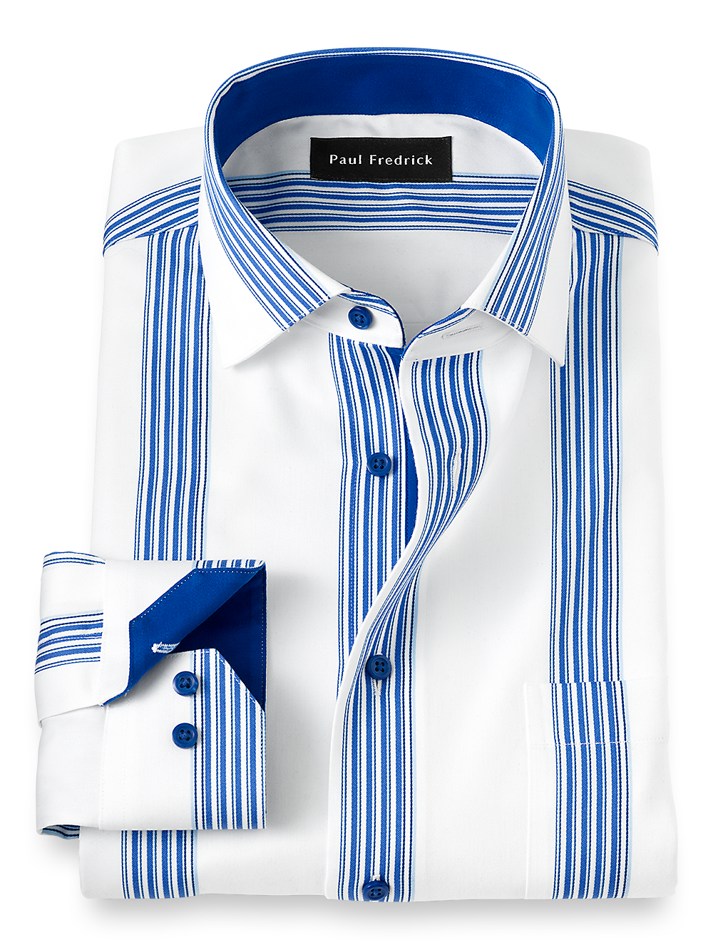 Product Image of Non-iron Cotton Stripe Dress Shirt With Contrast Trim-Blue