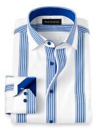 Non-Iron Cotton Stripe Dress Shirt With Contrast Trim - Blue