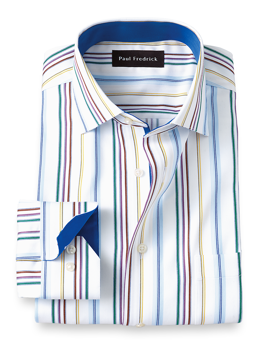 Product Image of Non-iron Cotton Stripe Dress Shirt With Contrast Trim-Multi