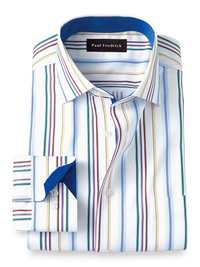 Non-Iron Cotton Stripe Dress Shirt With Contrast Trim - Multi